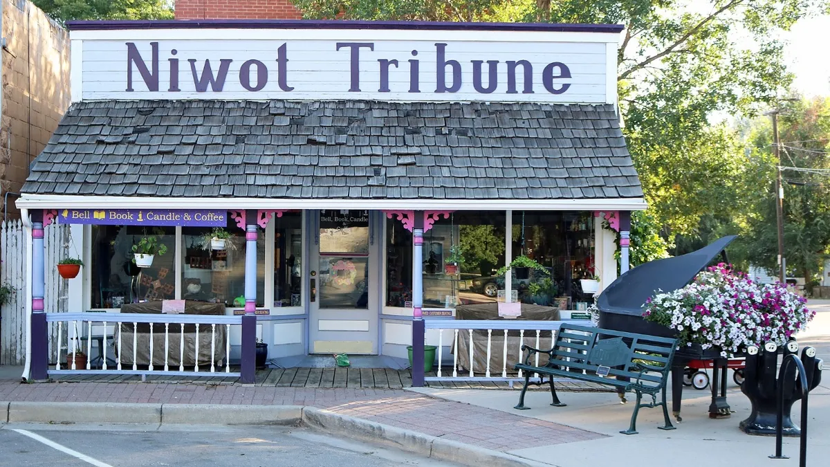 The Niwot Tribune false-front building on Second Avenue, a survivor of the railroad period